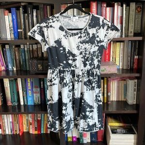 Cow Print Tie Die Black and White T-shirt Mini Dress.